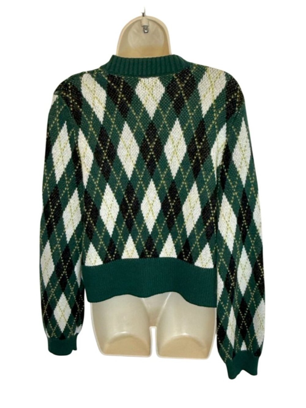 Staud Knave Cardigan in Green Cypress Argyle - Size S - Picture 4 of 8